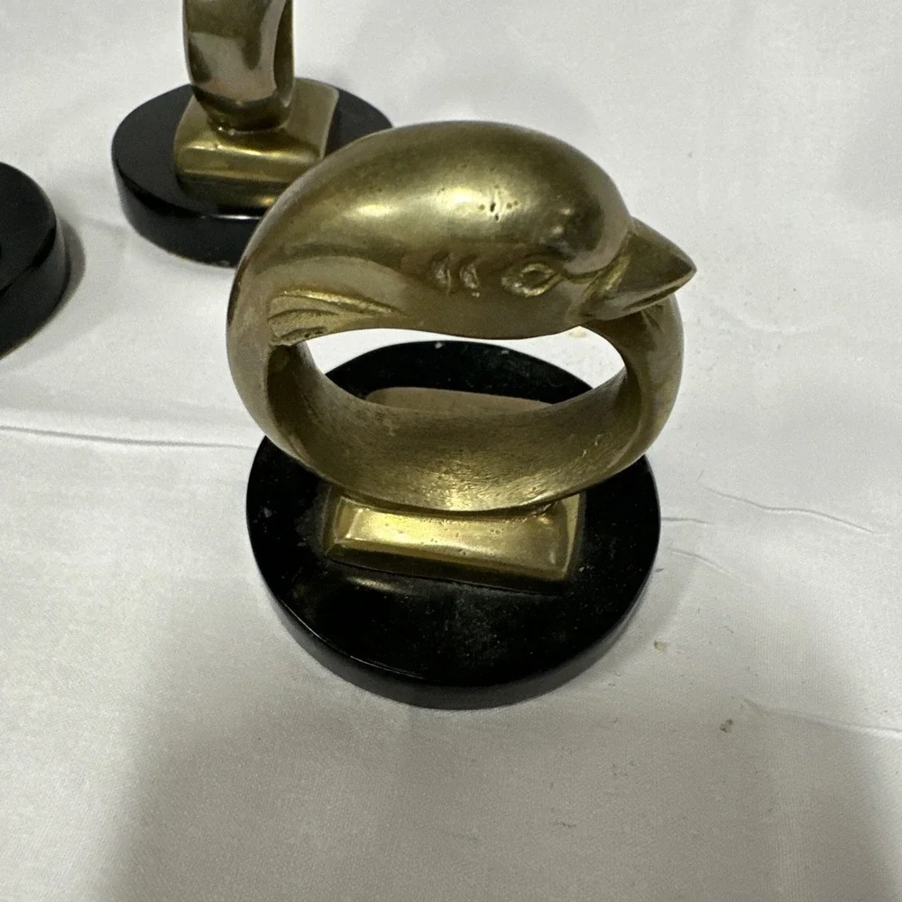 Vintage Brass Dolphin on‎ Wave Figurine Marble Base Paperweight Ocean Decor (3)
